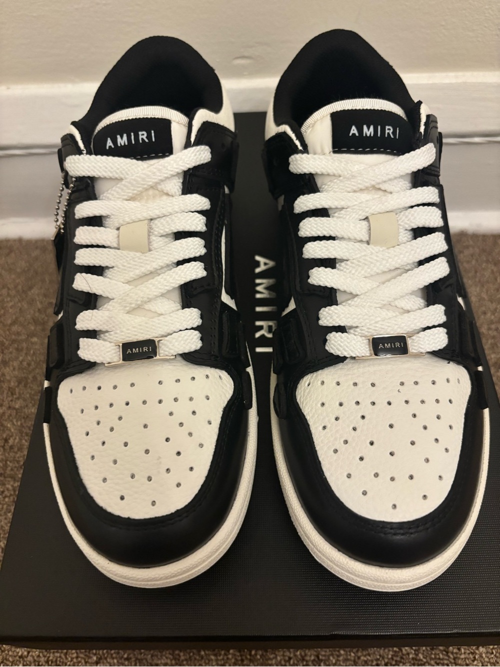 AMIRI Black & White skele Low-Top Leather Sneakers for Men